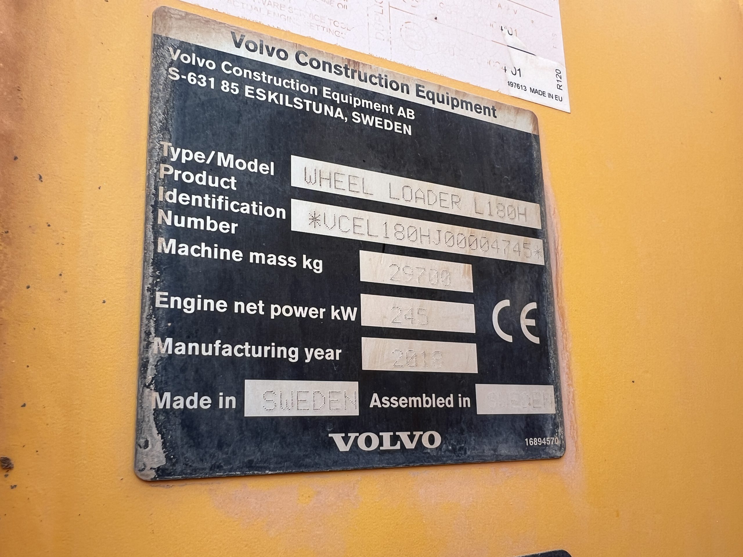 VOLVO L180H LOADER 2018 - used plant for sale at J Hawes Ltd - view 12